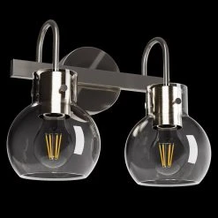 Sabine 12.6 in. 2-Light White Vanity Light Over Mirror Globe Shade Bathroom Wall Sconce Clear Ball Polished Nickel by TRIBESIGNS WAY TO ORIGIN -Outlet OttLite Store white tribesigns way to origin vanity lighting th sf0221 wzz 31 1000