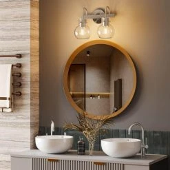 Sabine 12.6 in. 2-Light White Vanity Light Over Mirror Globe Shade Bathroom Wall Sconce Clear Ball Polished Nickel by TRIBESIGNS WAY TO ORIGIN -Outlet OttLite Store white tribesigns way to origin vanity lighting th sf0221 wzz 4f 1000