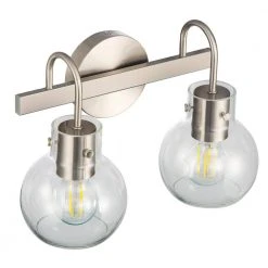 Sabine 12.6 in. 2-Light White Vanity Light Over Mirror Globe Shade Bathroom Wall Sconce Clear Ball Polished Nickel by TRIBESIGNS WAY TO ORIGIN