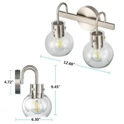 Sabine 12.6 in. 2-Light White Vanity Light Over Mirror Globe Shade Bathroom Wall Sconce Clear Ball Polished Nickel by TRIBESIGNS WAY TO ORIGIN -Outlet OttLite Store white tribesigns way to origin vanity lighting th sf0221 wzz 76 1000