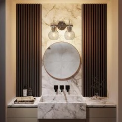 Sabine 12.6 in. 2-Light White Vanity Light Over Mirror Globe Shade Bathroom Wall Sconce Clear Ball Polished Nickel by TRIBESIGNS WAY TO ORIGIN -Outlet OttLite Store white tribesigns way to origin vanity lighting th sf0221 wzz c3 1000