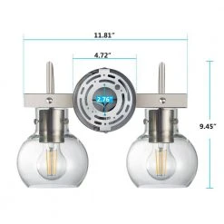 Sabine 12.6 in. 2-Light White Vanity Light Over Mirror Globe Shade Bathroom Wall Sconce Clear Ball Polished Nickel by TRIBESIGNS WAY TO ORIGIN -Outlet OttLite Store white tribesigns way to origin vanity lighting th sf0221 wzz fa 1000