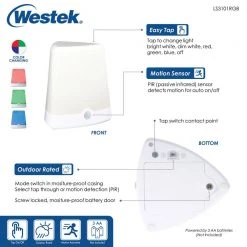 4.875 in. White Outdoor Motion-Activated Monolith Table Lamp with Red, Green and Blue Color Modes by Westek -Outlet OttLite Store white westek outdoor table lamps ls3101rgb n1 31 1000