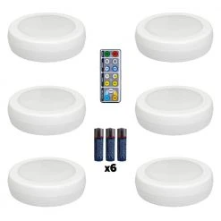 LED White Adjustable Puck Light with Remote and Batteries (6-Pack) by Westek