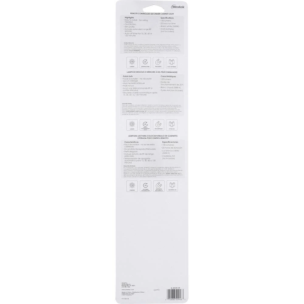 13.375 in. LED White Battery Operated Sleek Under Cabinet Light with Remote by Westek 9 13.375 in. LED White Battery Operated Sleek Under Cabinet Light with Remote by Westek - Image 9